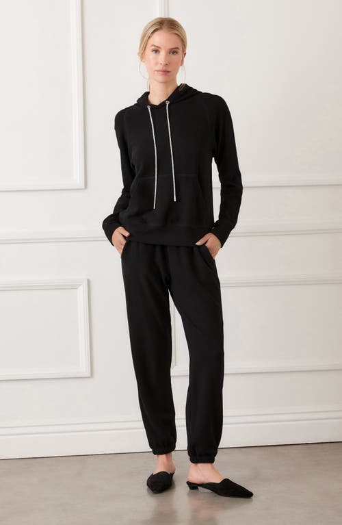 Karen Kane Rhinestone Drawstring Double Knit Hoodie In Black