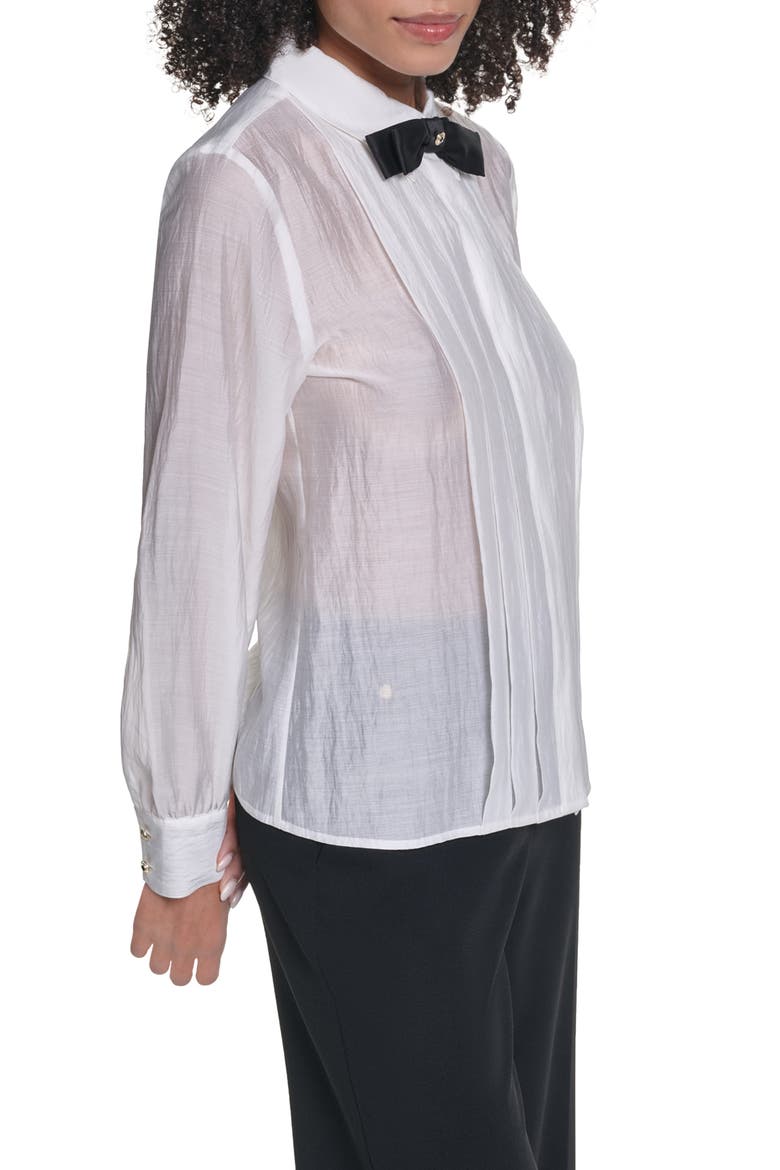 Pleated Bow Organza Shirt, Alternate, color, SOFT WHITE
