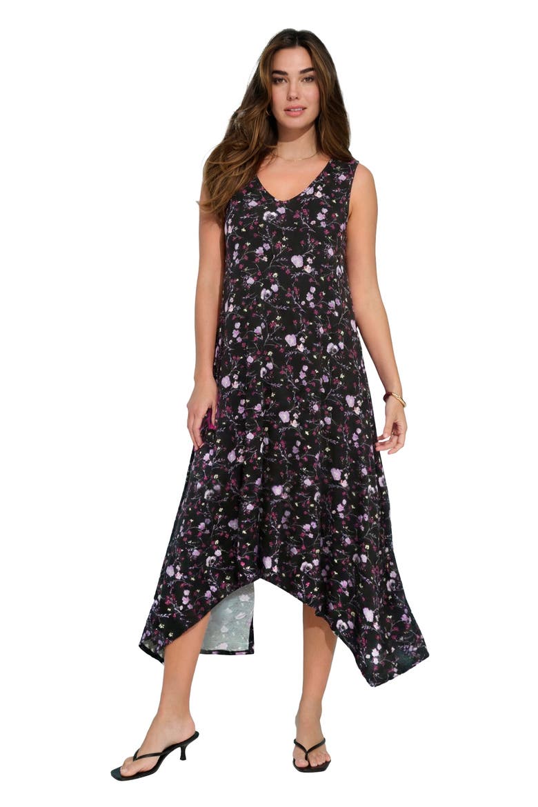 Plus Size Stretch Knit Mid Length Sleeveless Swing Dress, Main, color, LAVENDER WILDFLOWERS