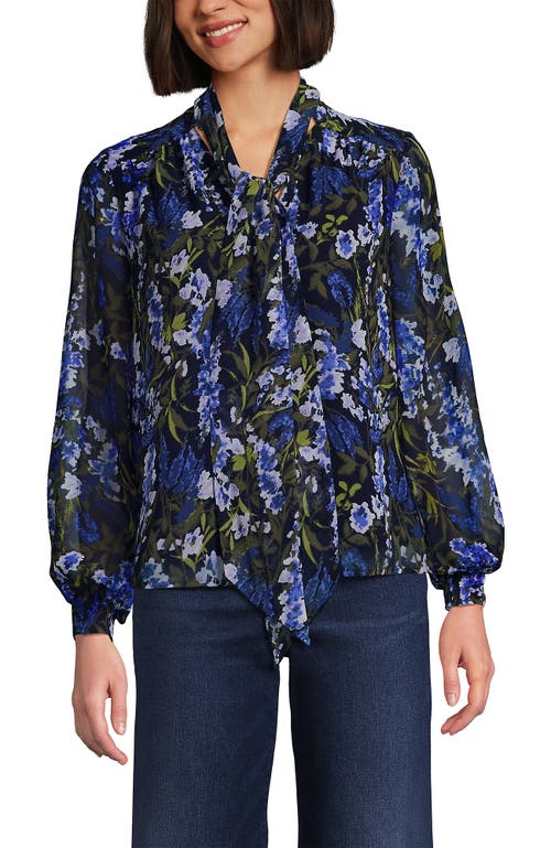 Lands' End Chiffon Removable Tie Neck Blouse In Multi