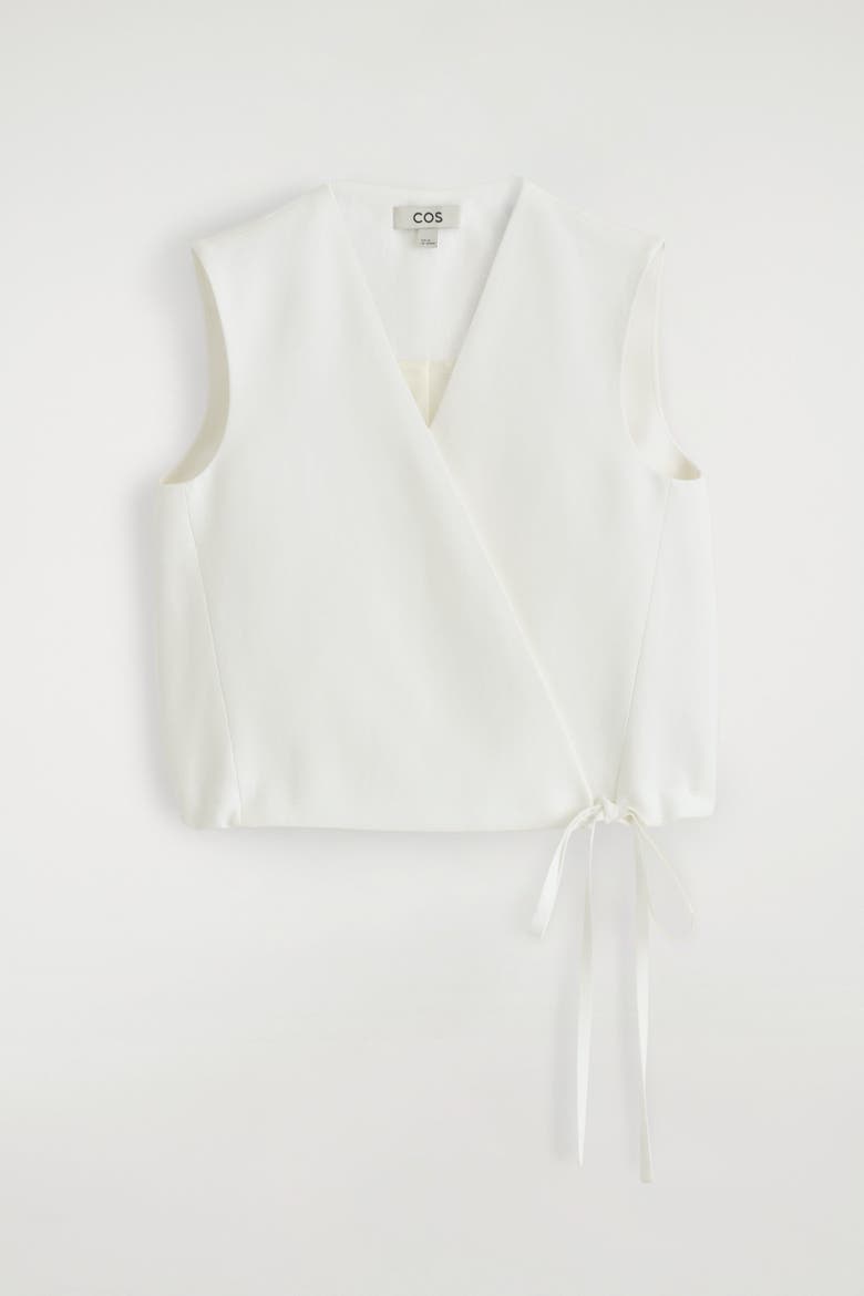Tie-Detail Linen-Blend Wrap Vest, Main, color, WHITE