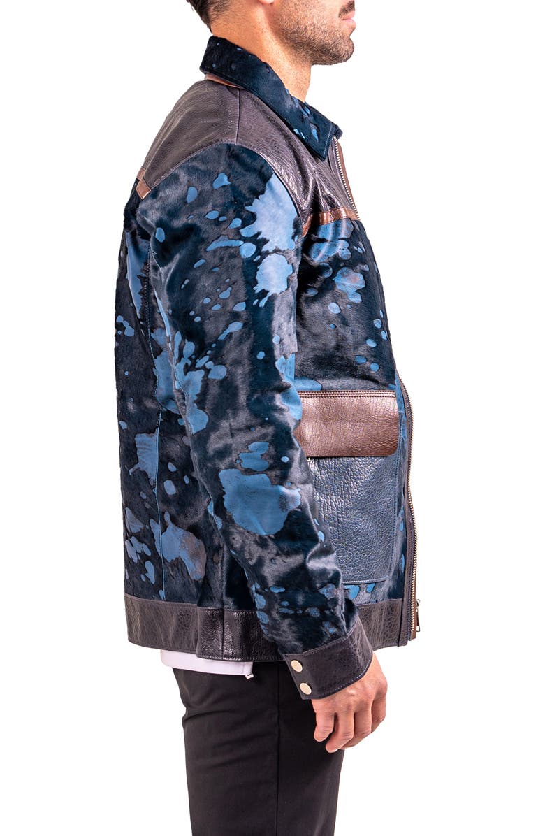 Maceoo Resistance1018 Colorblock Genuine Calf Hair & Leather Jacket, Alternate, color, Black