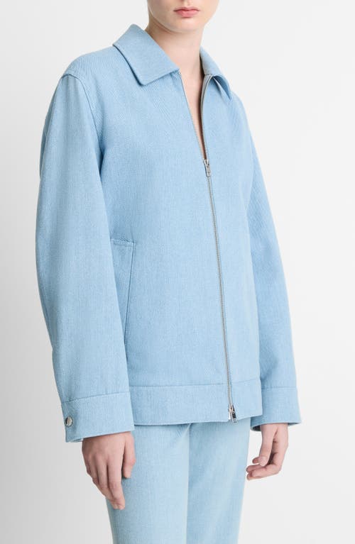 Vince Zip Front Twill Jacket In Pale Indigo