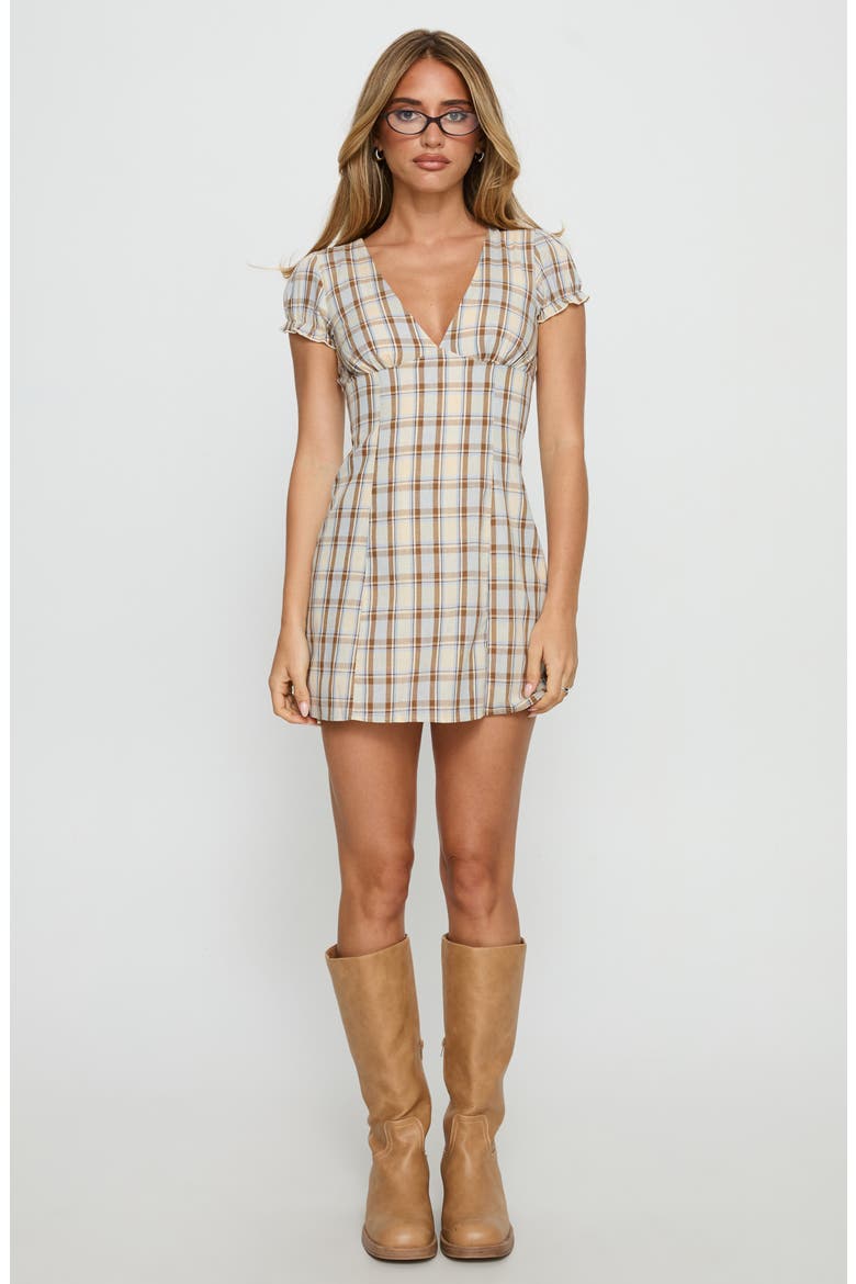 Mystee Check Cotton Skirted Romper, Alternate, color, BLUE CHECK
