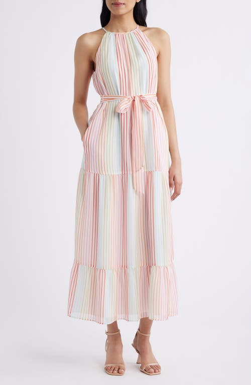 Eliza J Stripe Sleeveless Midi Dress in Ivory Multi at Nordstrom, Size 10