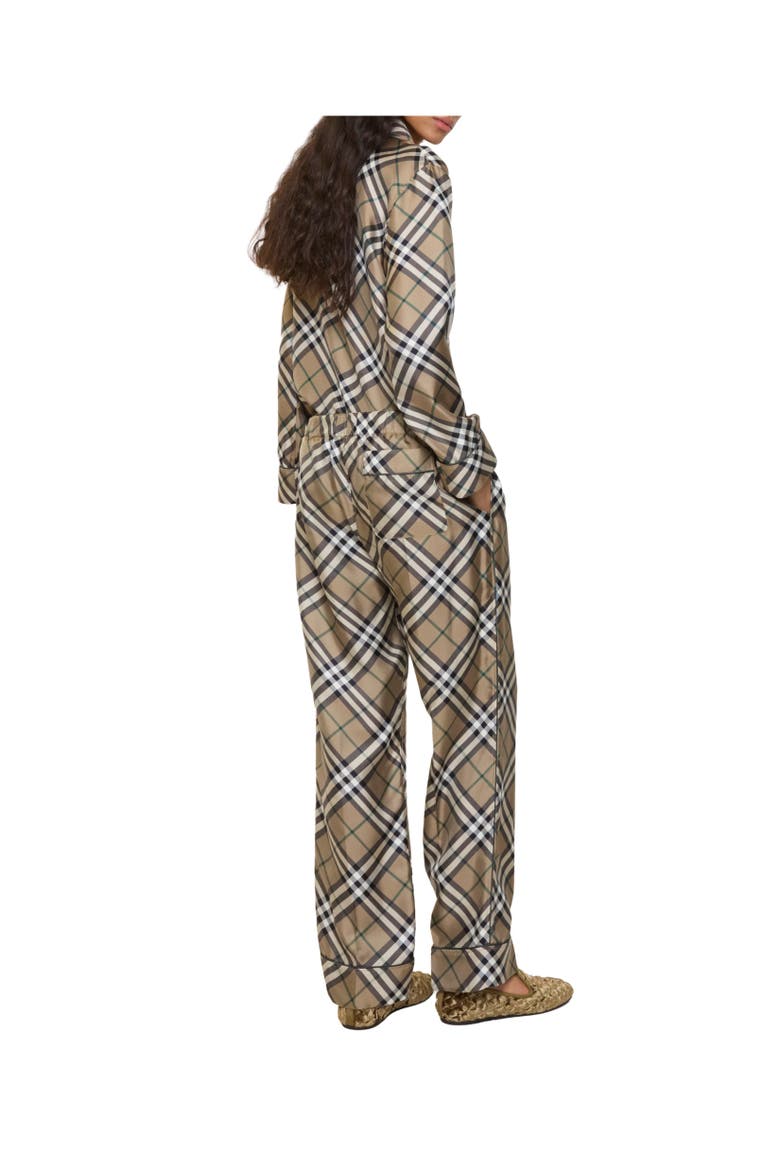 Check Silk Pyjama Trousers, Alternate, color, Linden beige