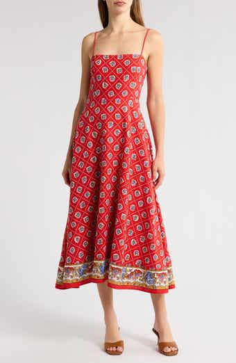 WAYF Josefina Scarf Print Linen Blend Midi Dress