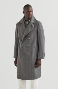 Brunello Cucinelli Cashmere chevron flannel one-and-a half breasted coat with metal buttons