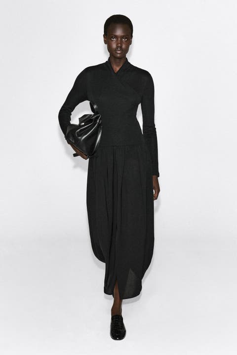 Contrast-panel Wrap-over Dress