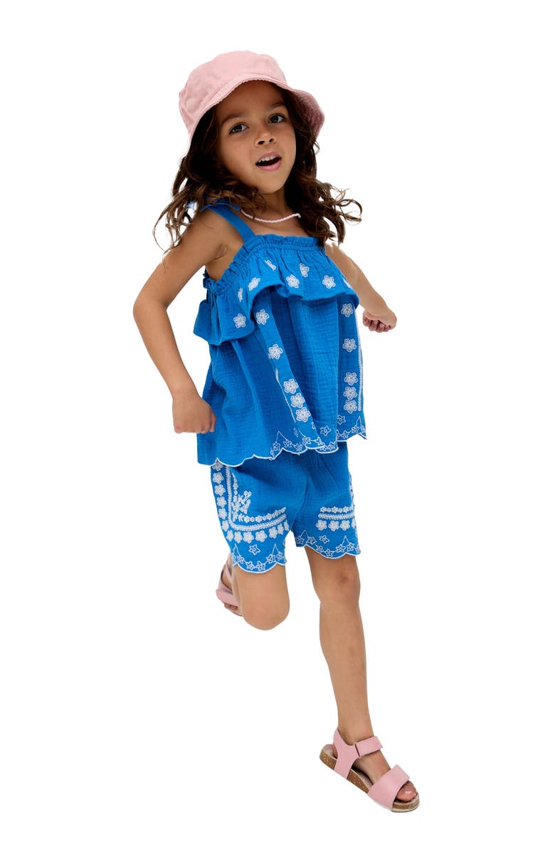 Raffya Kids Savvanah Frill Neck All Over Embroidered Co-Ord Set, Alternate, color, Blue