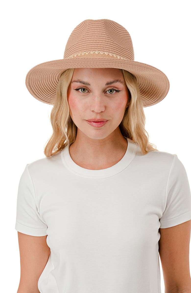 Nicole Miller Stitch Band Straw Panama Hat, Alternate, color, Natural