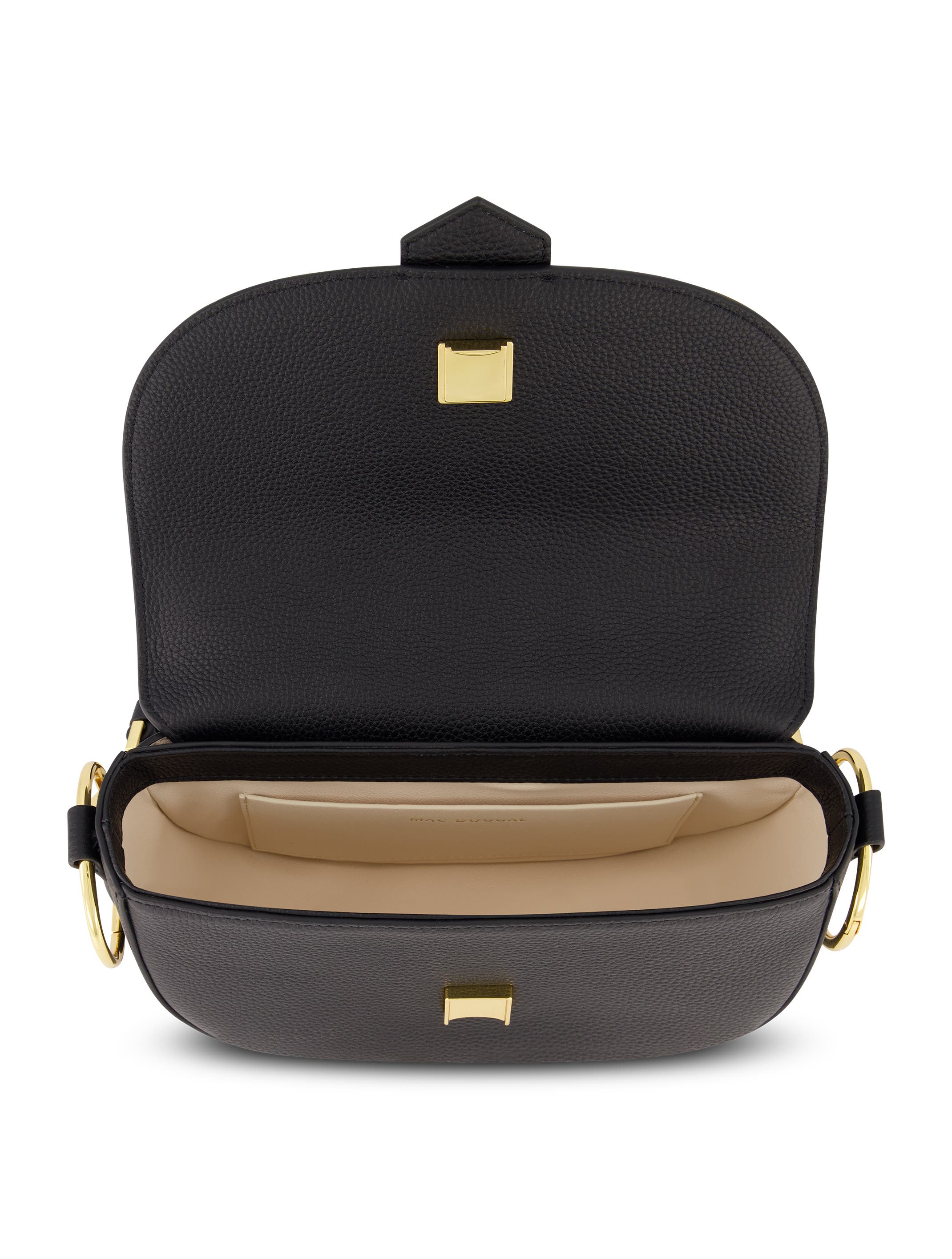 Mac Duggal Gold Plated Hardware Grain Leather Saddle Bag, Alternate, color, Black