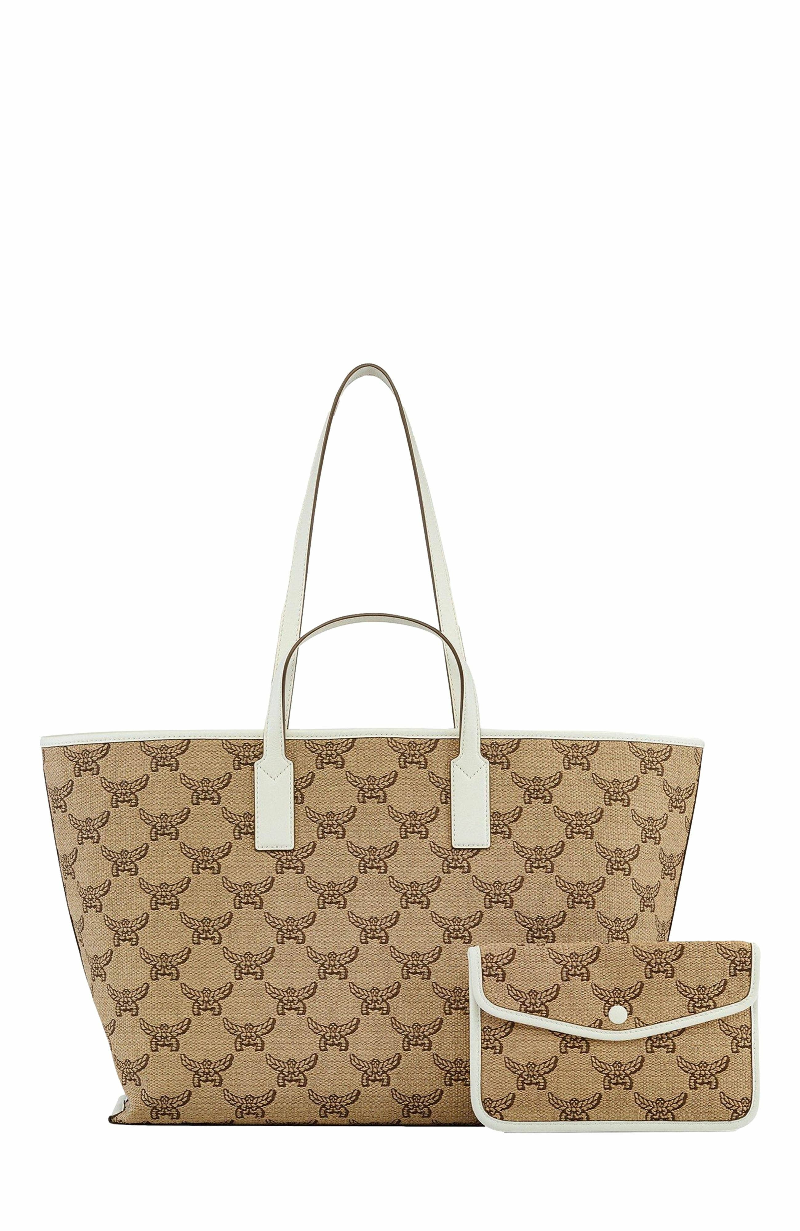 MCM Himmel Shopper in Lauretos Raffia Jacquard, Alternate, color, 