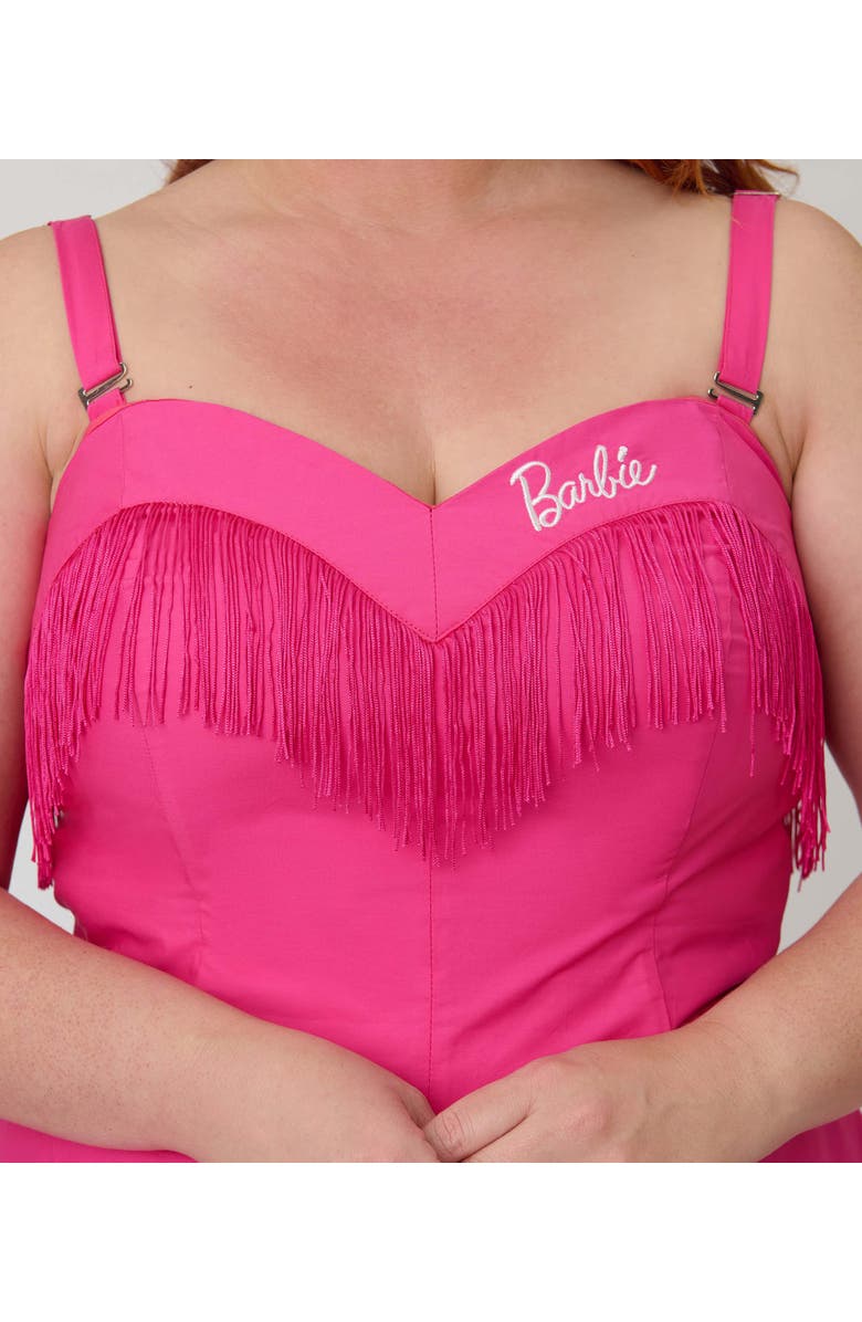 Unique Vintage Plus Size Fringe Swing Dress, Alternate, color, Pink & Black W/ Barbie Logo