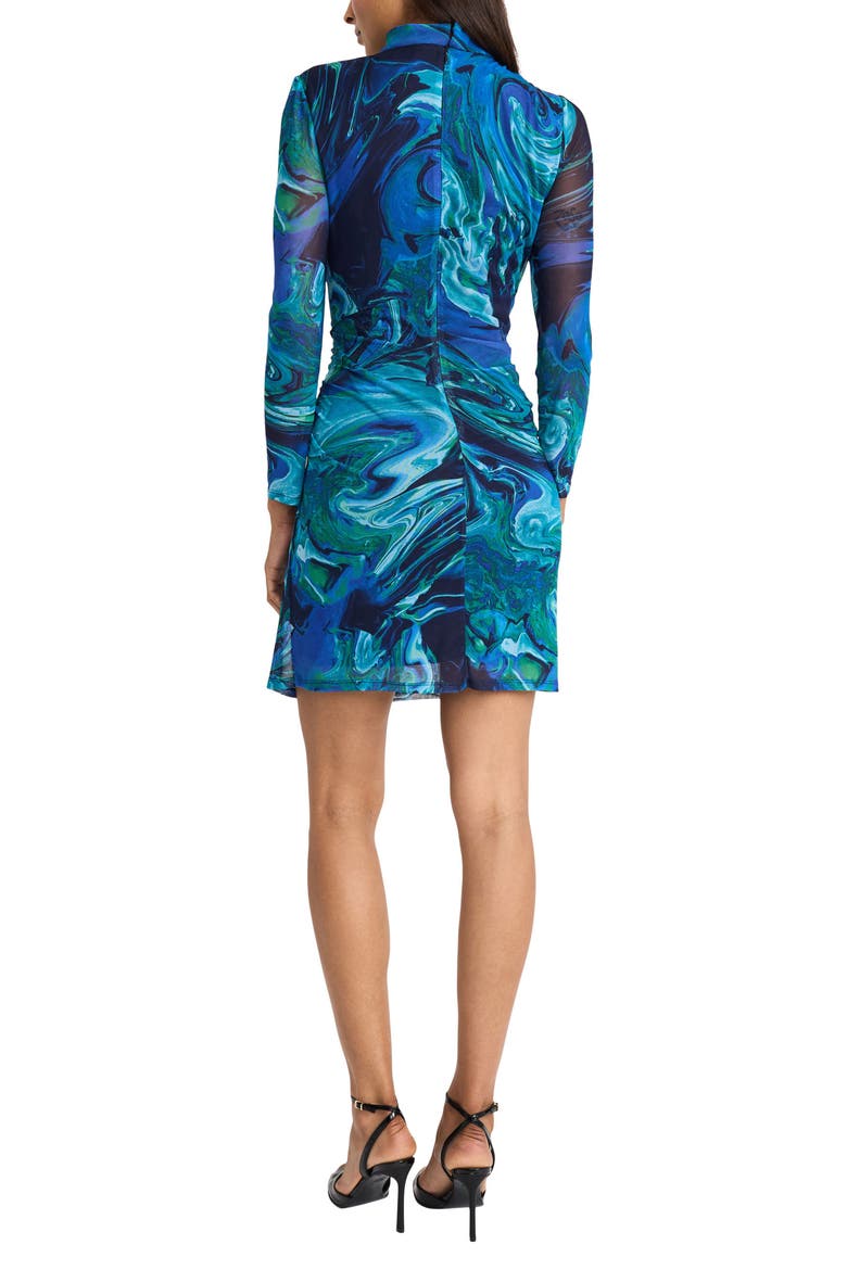 Long Sleeve Ruched Mesh Minidress, Alternate, color, BALTIC SEA/ NAVY