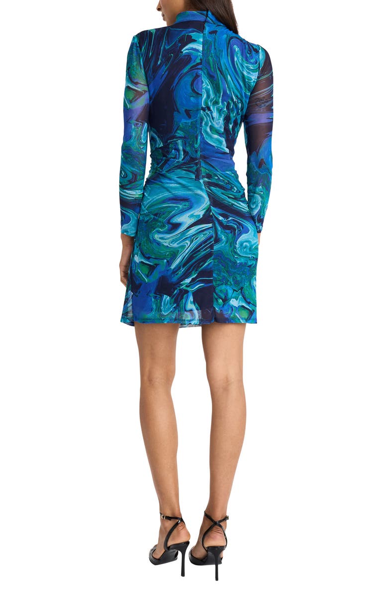 Donna Morgan Long Sleeve Ruched Mesh Minidress, Alternate, color, Baltic Sea/ Navy