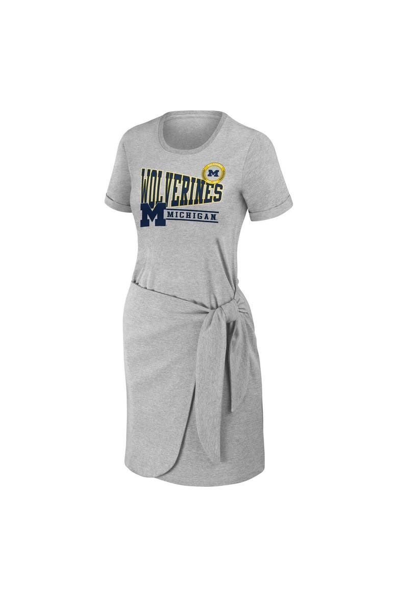 Women's WEAR by Erin Andrews Heather Gray Michigan Wolverines Knotted T-Shirt Dress, Alternate, color, Heather Gray