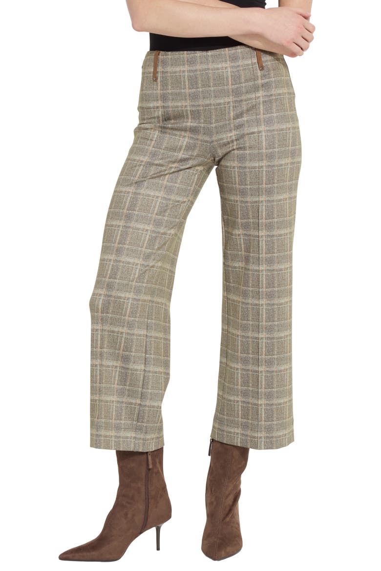 Livia Plaid High Waist Crop Wide Leg Ponte Pants, Main, color, SMOKED GREEN PLAID