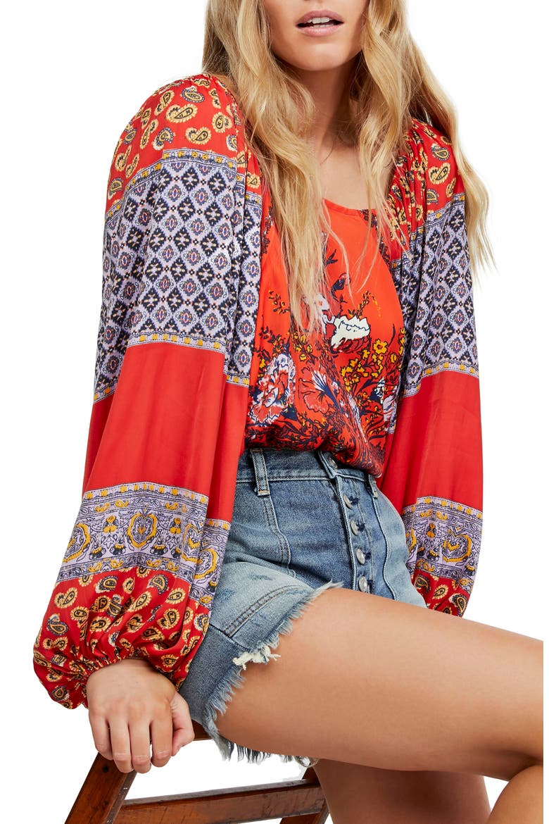 Positano Print Blouse, Main, color, RED