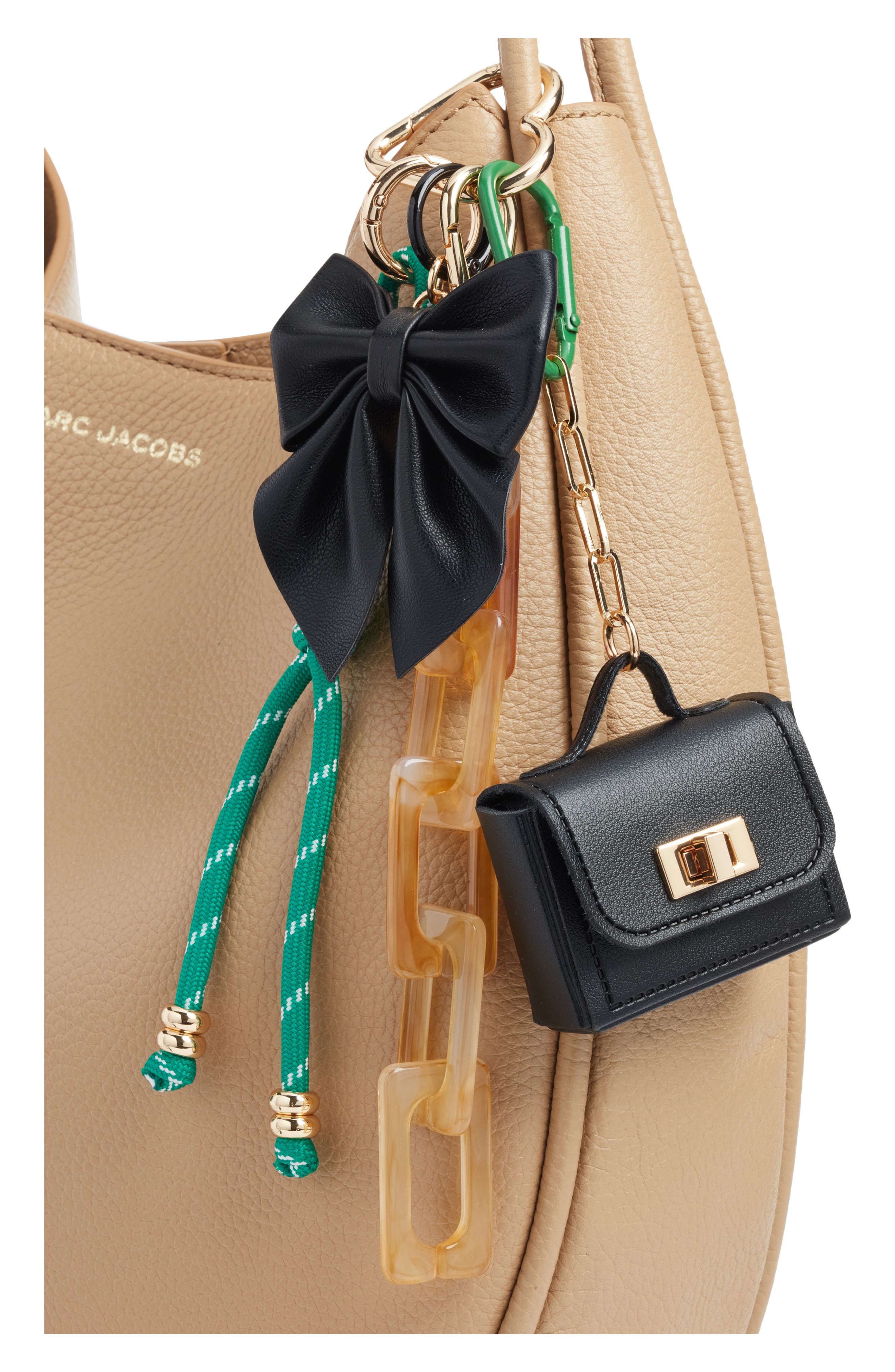 Chelsea28 Bow Faux Leather Bag Charm, Alternate, color, Black Multi- Gold