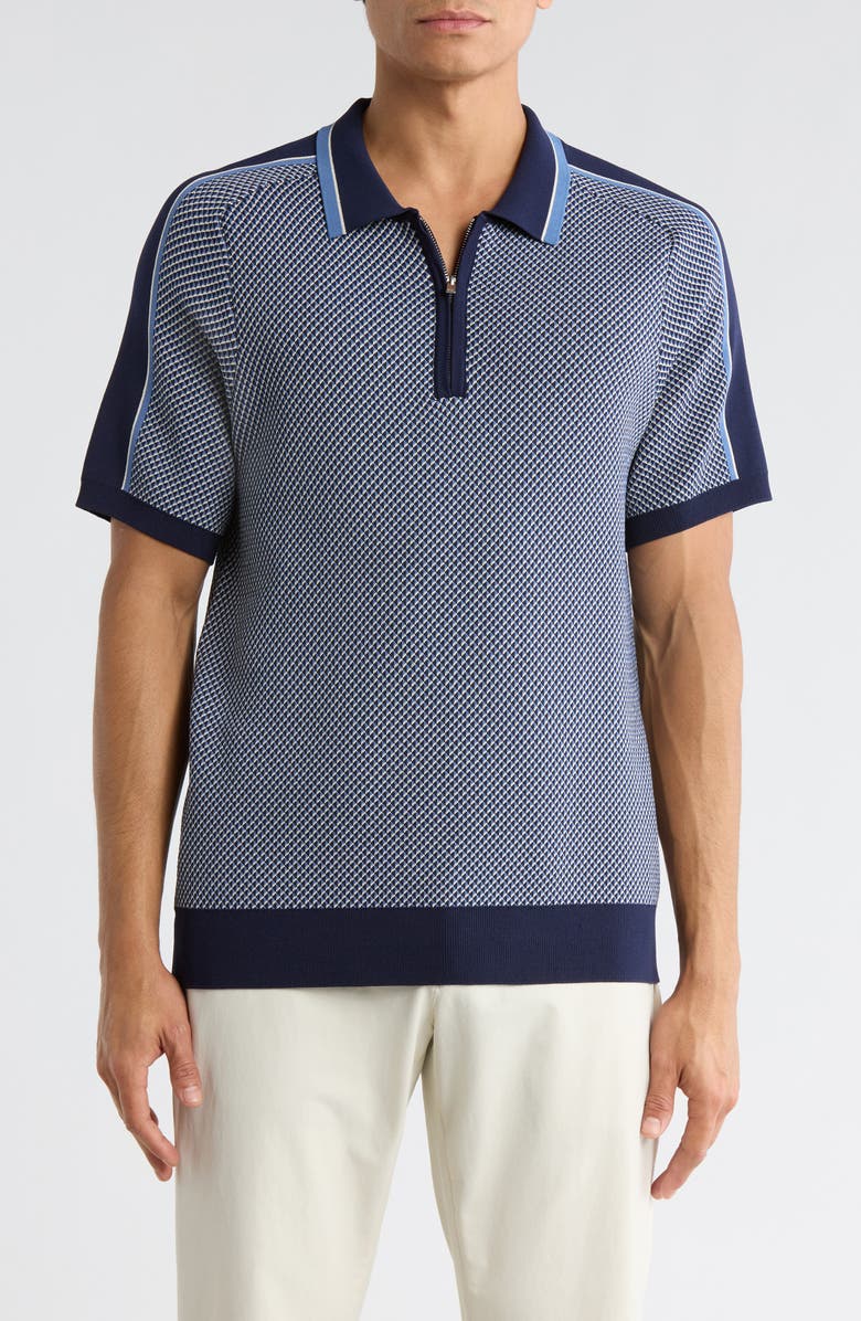 Elie Tahari Geometric Jacquard Polo Shirt, Main, color, Night/ Dusty Blue/ Off White
