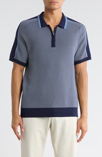 Elie Tahari Geometric Jacquard Polo Shirt In Blue