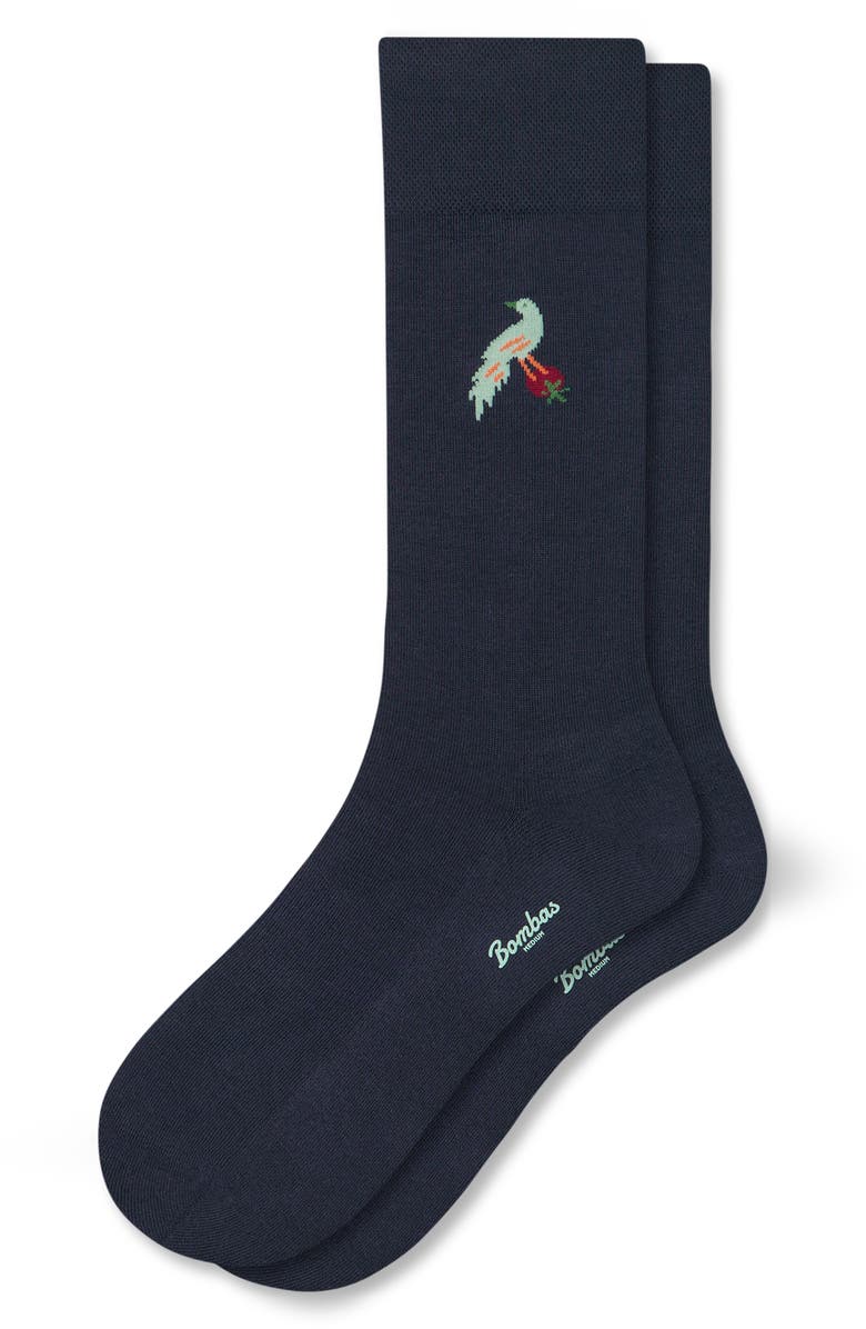 Bombas Bird with Tomato Dress Socks, Main, color, Navy Bird