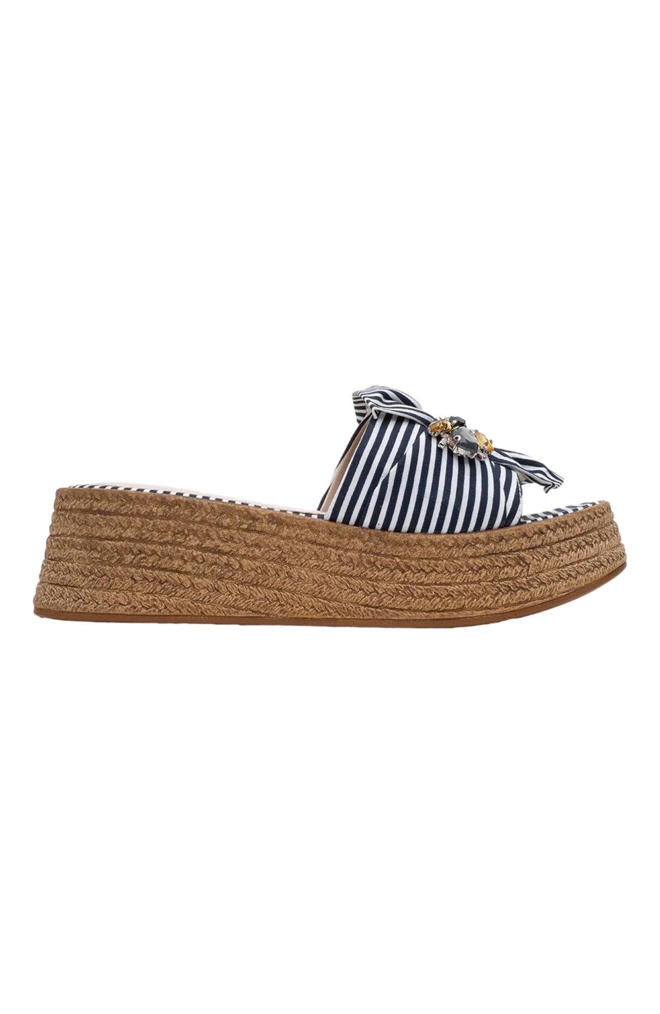 Shara Braided Bow & Bee Buckle Platform Sandal, Alternate, color, Navy Faux Leather