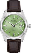 BULOVA Surveyor Automatic Leather Strap Watch, 39mm