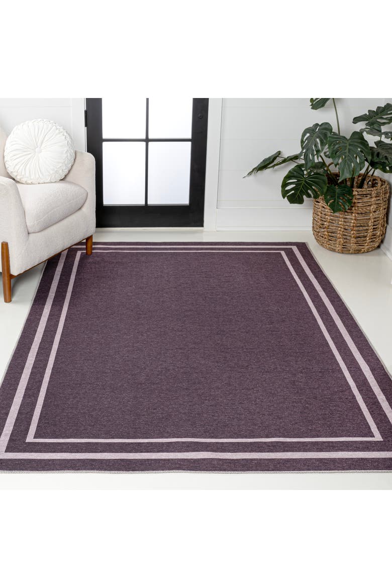 Sloane Classic 2-Stripe Border Washable Area Rug, Alternate, color, Purple/Light Purple