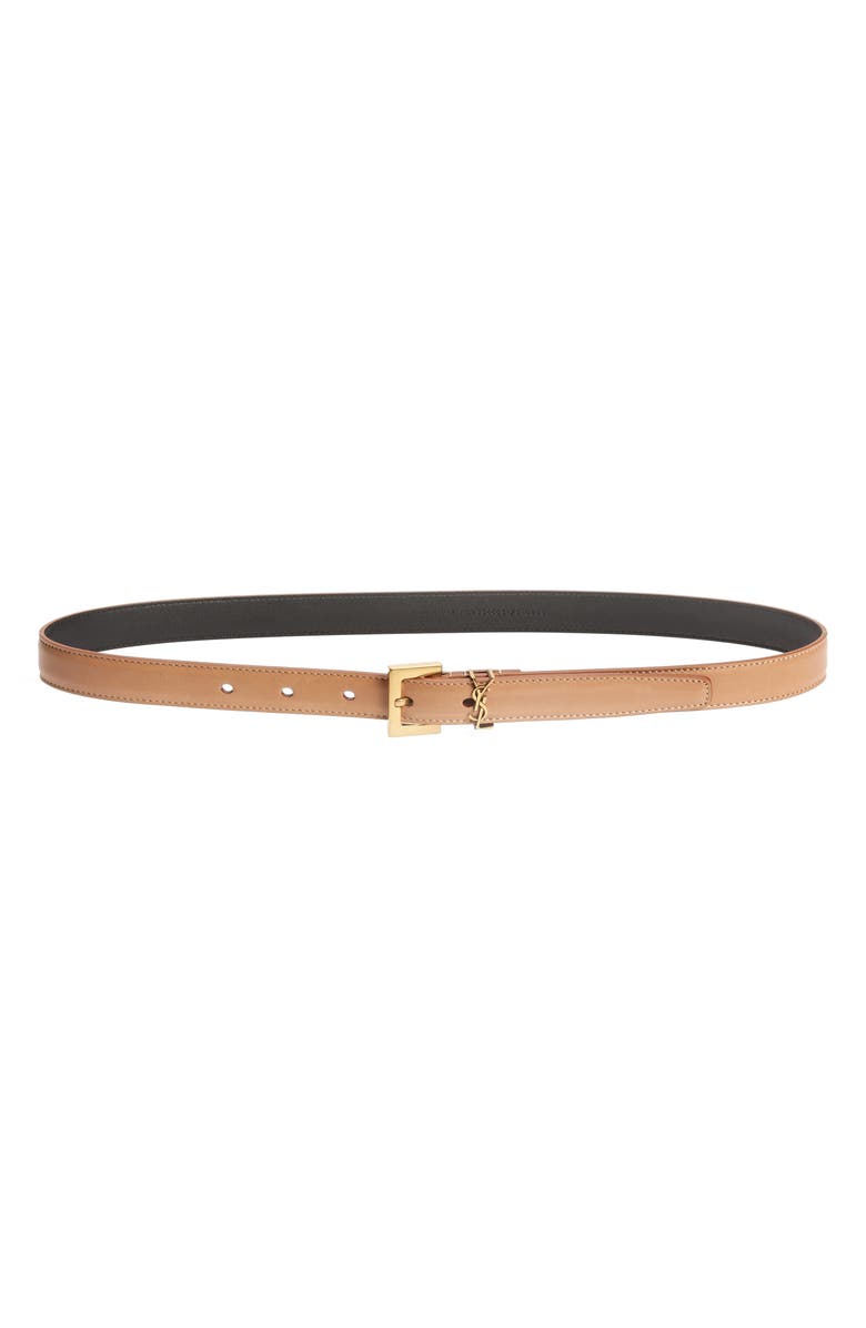 Saint Laurent Monogram Keeper Leather Belt, Main, color, 