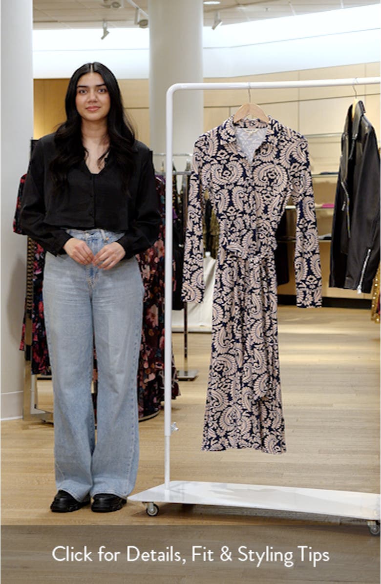 Marcia Paisley Print Long Sleeve Midi Shirtdress, sales video thumbnail