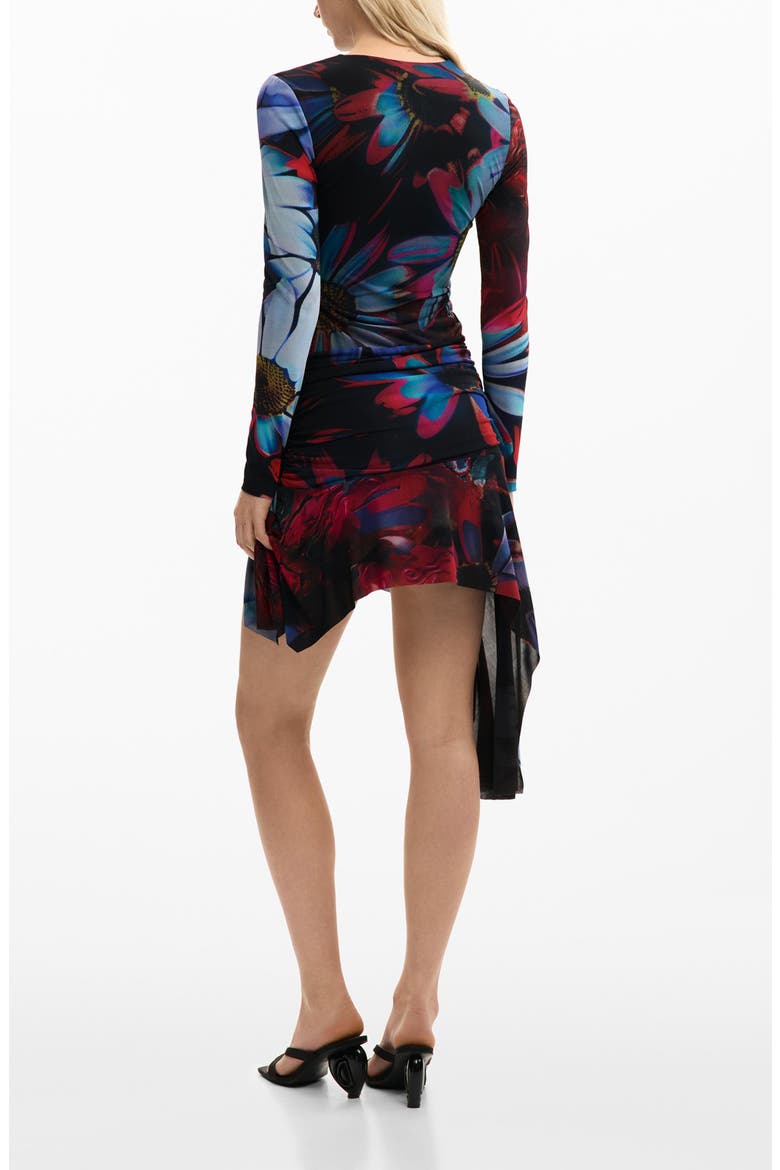 Floral Print Long Sleeve Minidress, Alternate, color, BLACK