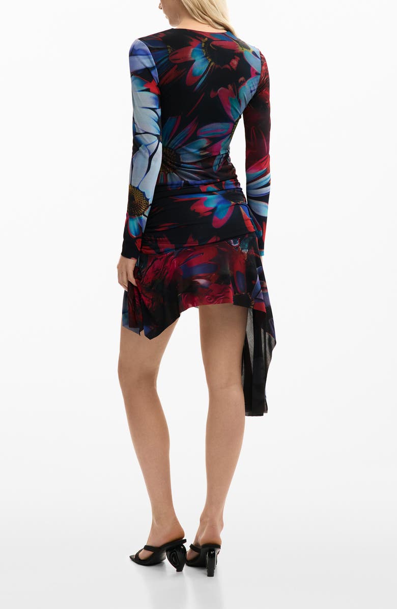 Desigual Floral Print Long Sleeve Minidress, Alternate, color, Black