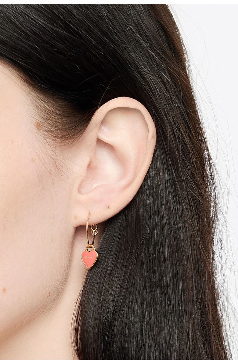Bimba y Lola Mini Heart Hoop Earrings, Alternate, color, Coral