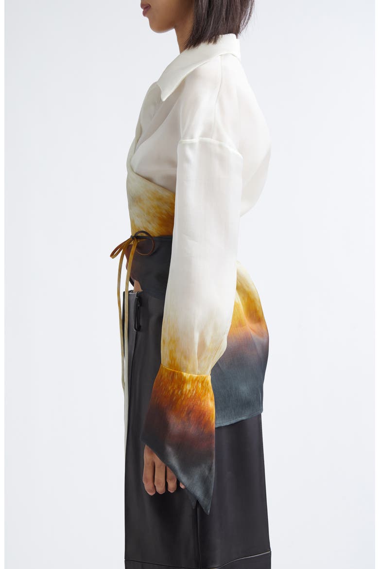 Rust Edge Convertible Silk Organza Wrap Shirt, Alternate, color, IVORY RUST