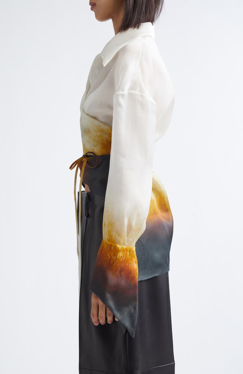 GRACE LING Rust Edge Convertible Silk Organza Wrap Shirt, Alternate, color, Ivory Rust