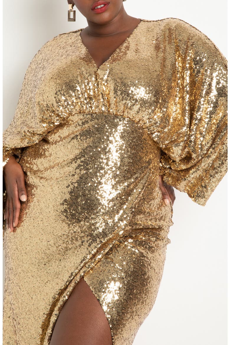 Sequin Dolman Long Sleeve Dress, Alternate, color, GOLD
