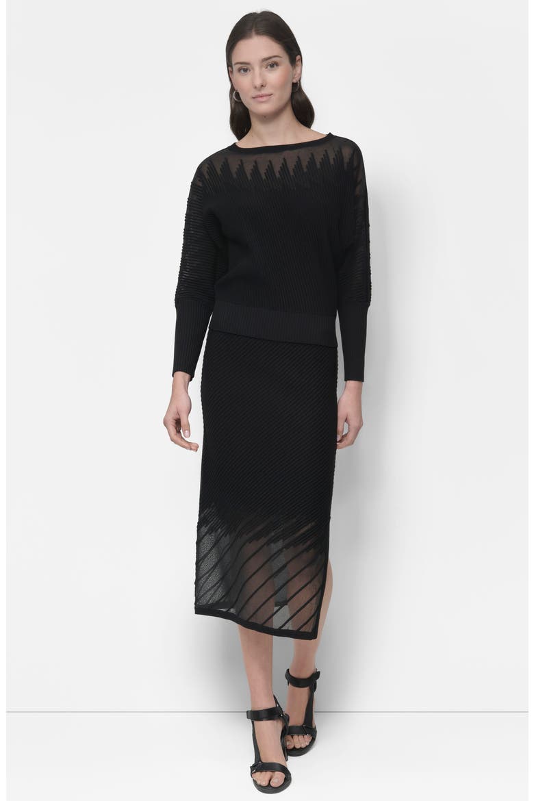 Illusion Rib Boatneck Sweater, Alternate, color, BLACK