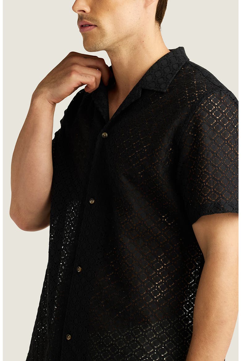 Alex Raschel Open Knit Camp Shirt, Alternate, color, BLACK