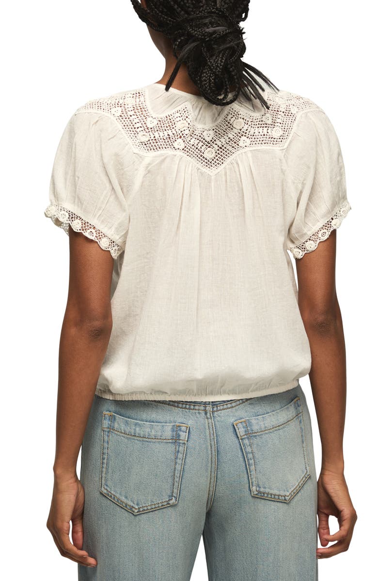 Lucky Brand Crochet Stitch Puff Sleeve Top, Alternate, color, Whisper White
