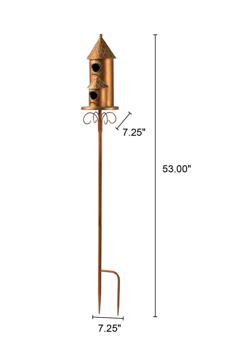 Farmhouse Faux Copper 2-Tiered Metal Decorative Garden Birdhouse with Stake, Alternate, color, Copper