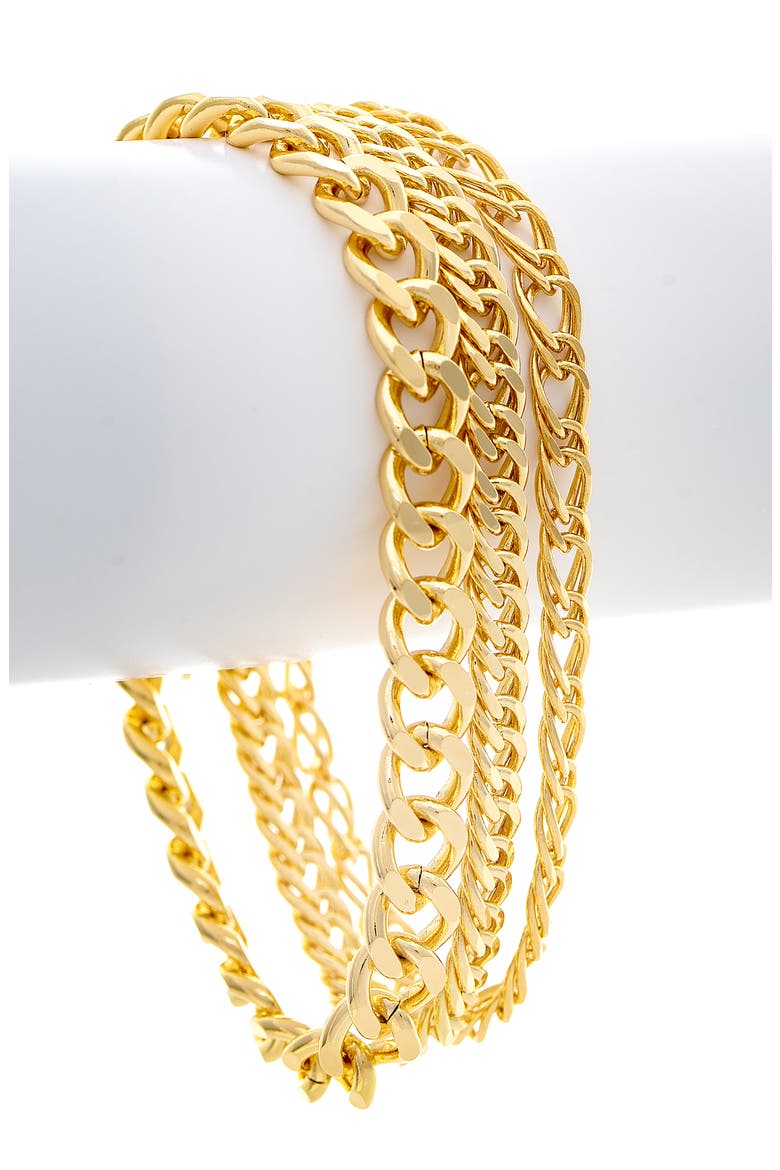 Set of 3 18k Gold Plated Curb Chain Bracelets, Alternate, color, GOLD