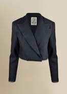 Contessa Mills Morgaine Cropped Linen Lace-Trim Blazer