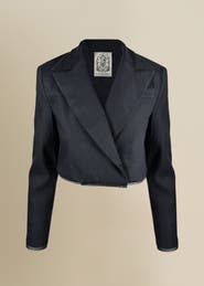 Contessa Mills Morgaine Cropped Linen Lace-Trim Blazer
