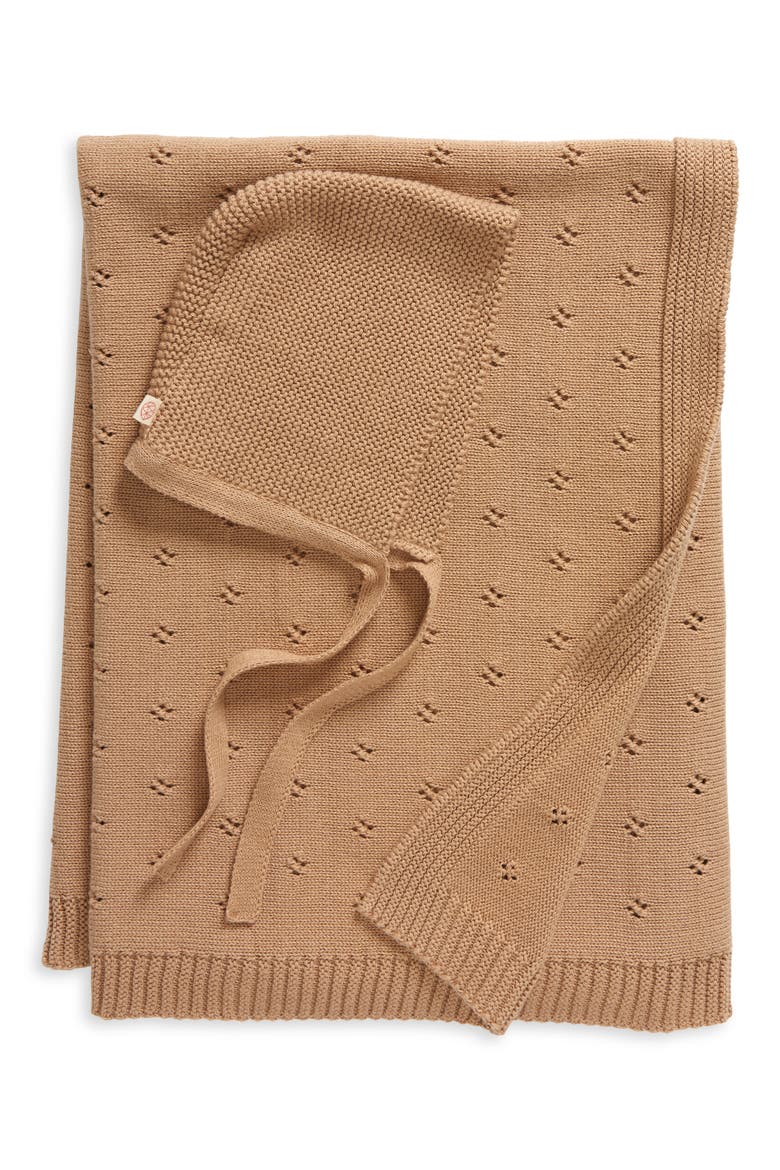 Trefle Organic Cotton Blanket & Hat Set, Main, color, CUBAN SAND