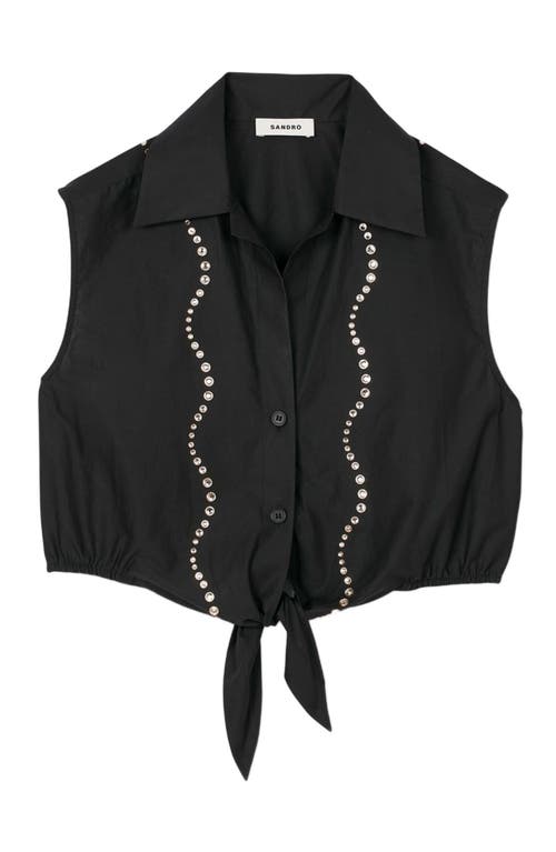 Sandro Tel Embellished Cropped Shirt In Black