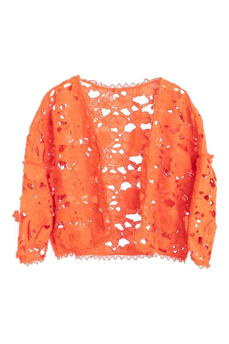 Floral Lace Cutout Bolero Cardigan, Alternate, color, ORANGE