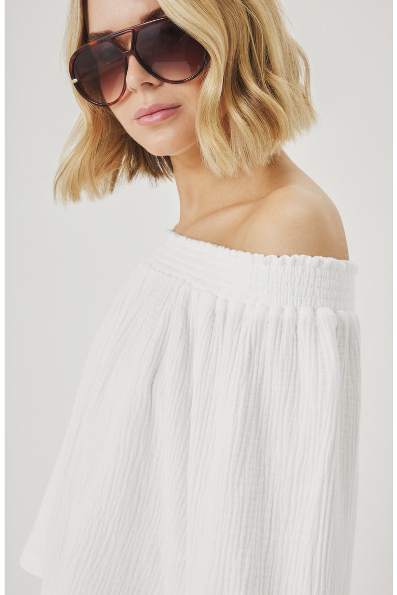 Ava Off the Shoulder Cotton Gauze Top, Alternate, color, WHITE