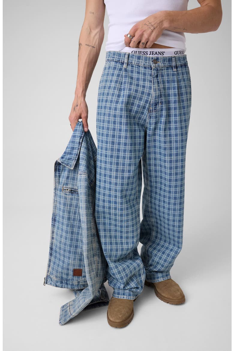 Laser Plaid Pleated Super Baggy Jeans, Alternate, color, BLUE